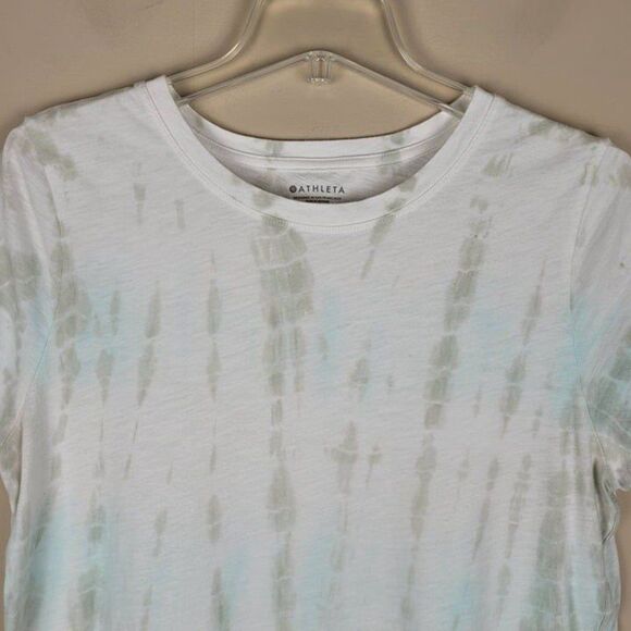 Athleta Size L Organic Cotton Daily Printed Tee Short Sleeve White Green - Picture 4 of 10